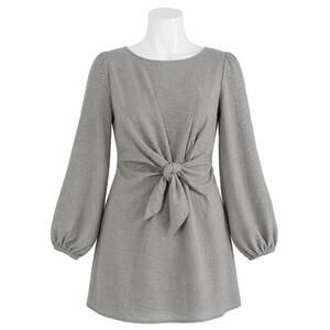 Selfie Leslie Grey Tie Front Long Sleeve Mini Dress – Size XS